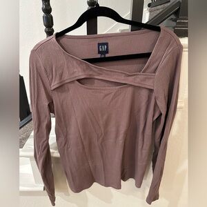 GAP mauve long sleeve ribbed top, large petite